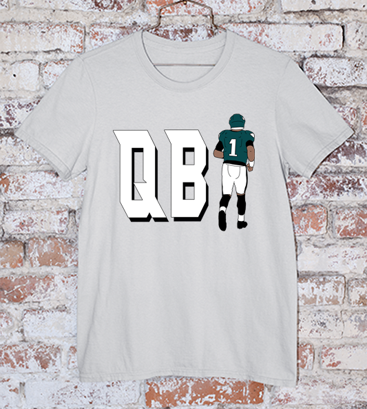 Jalen Hurts QB 1 Custom Logo on Grey Tee