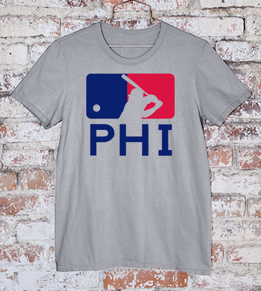 MLB Logo Tee in grey with PHI spelled out and Bryce Harper