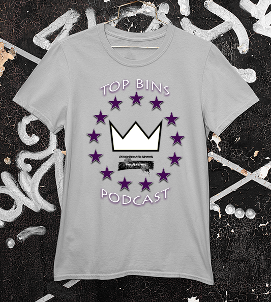 Top Bins Podcast t shirt in light grey
