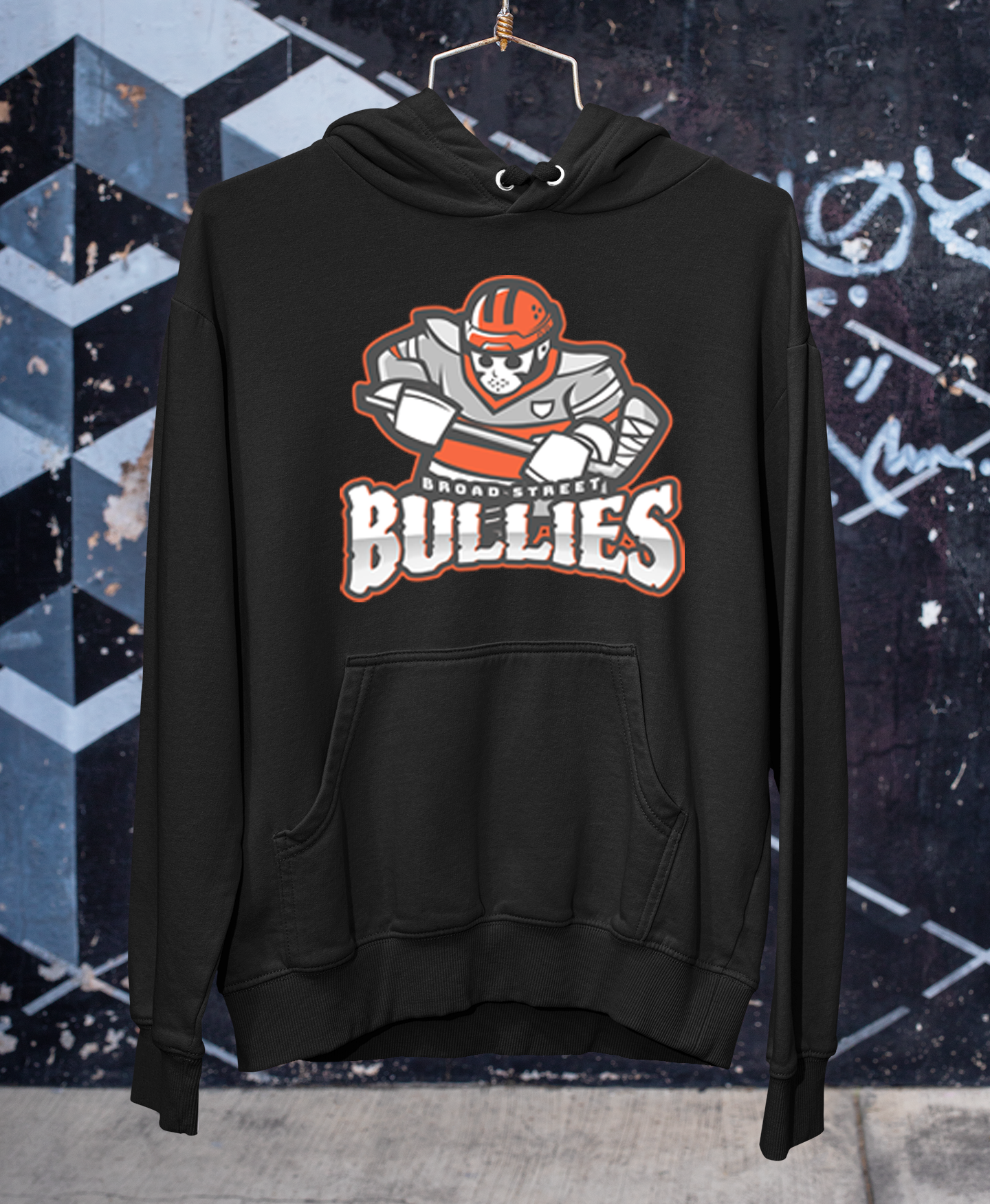 Flyers Broad Street Bullies logo on black hoodie