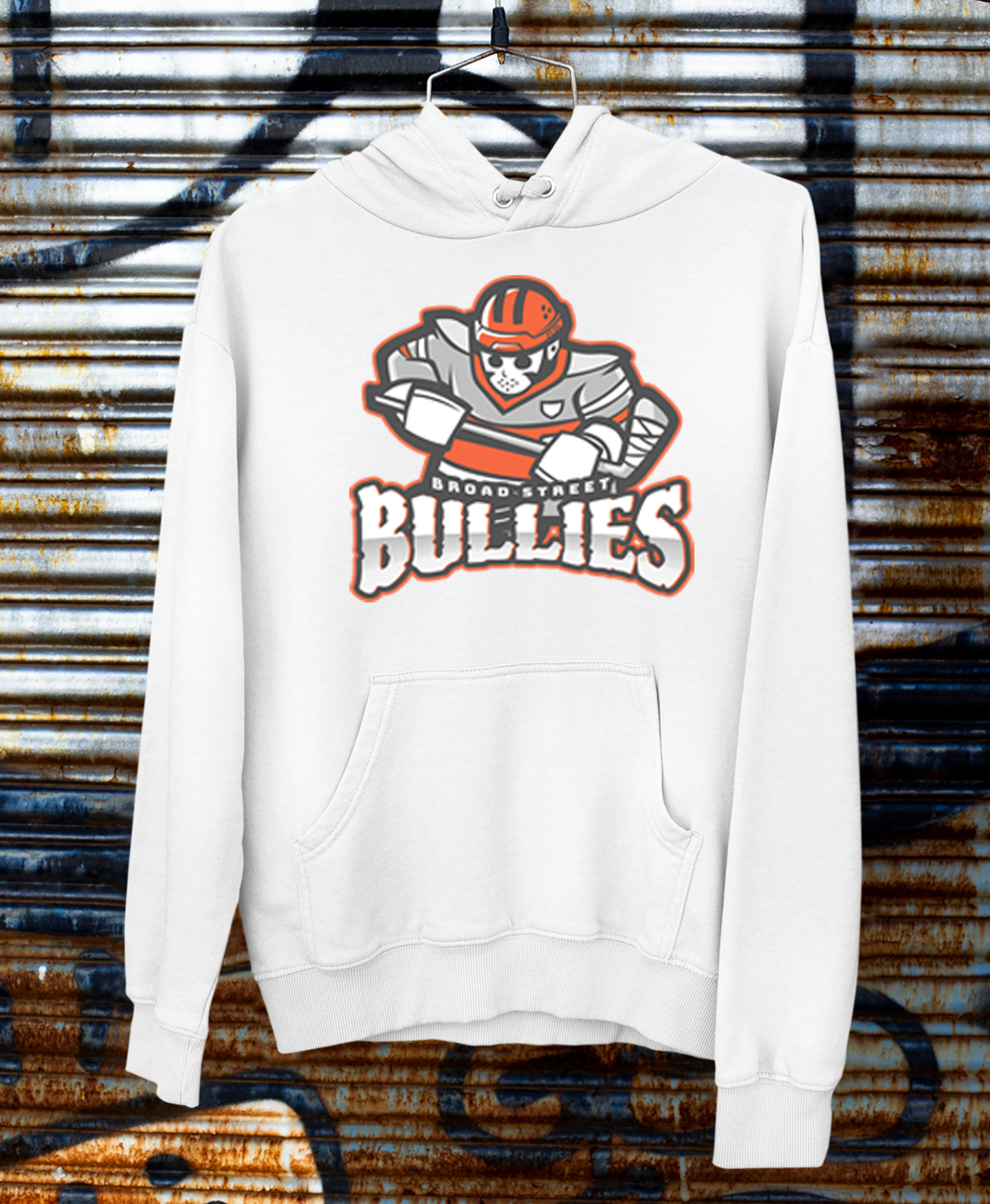 Flyers Broad Street Bullies logo on white hoodie