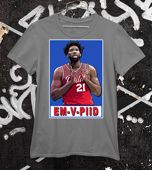 Joel Embiid MVP dark grey shirt