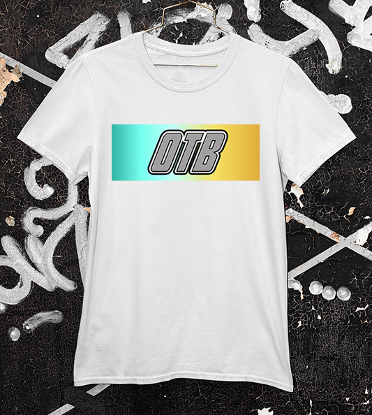 Outside the box gradient bar white tee