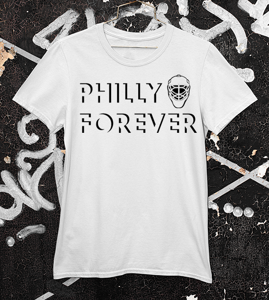 Flyers Philly Forever in black ink on a white tee