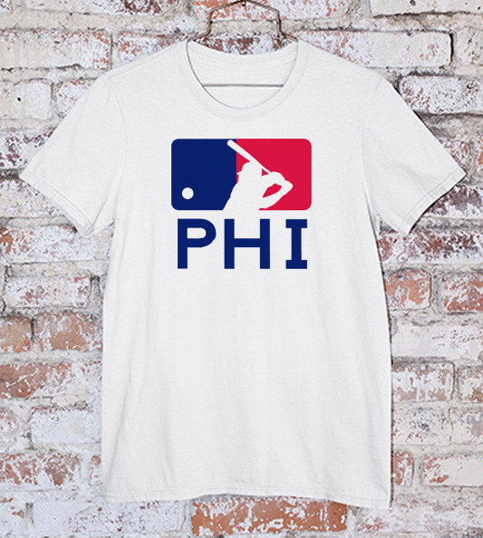 MLB Logo Tee in white with PHI spelled out and Bryce Harper 