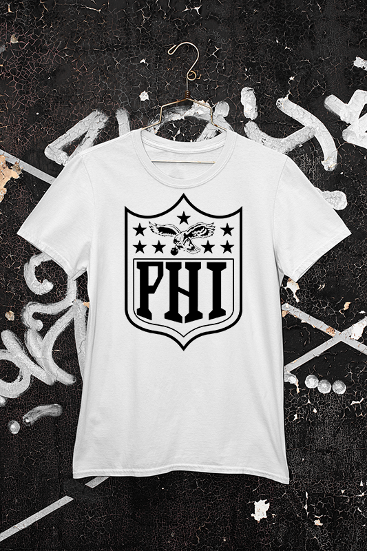 PHI Logo NFL shield on white t shirt