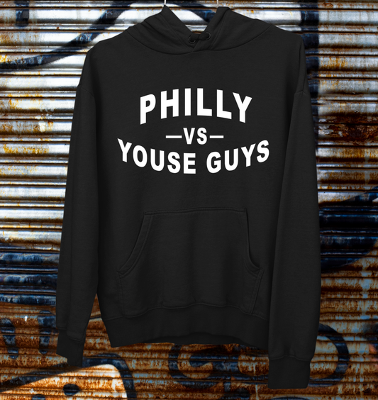 Philly vs Youse Guys Black Hoodie with white ink