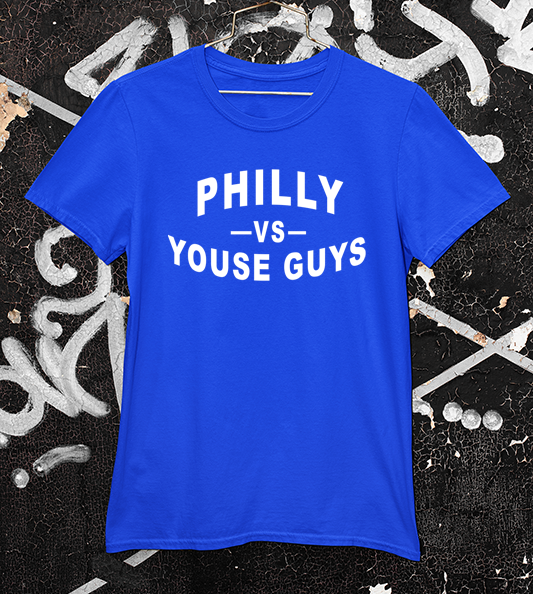 Philly vs Youse Guys Blue Tee with white ink