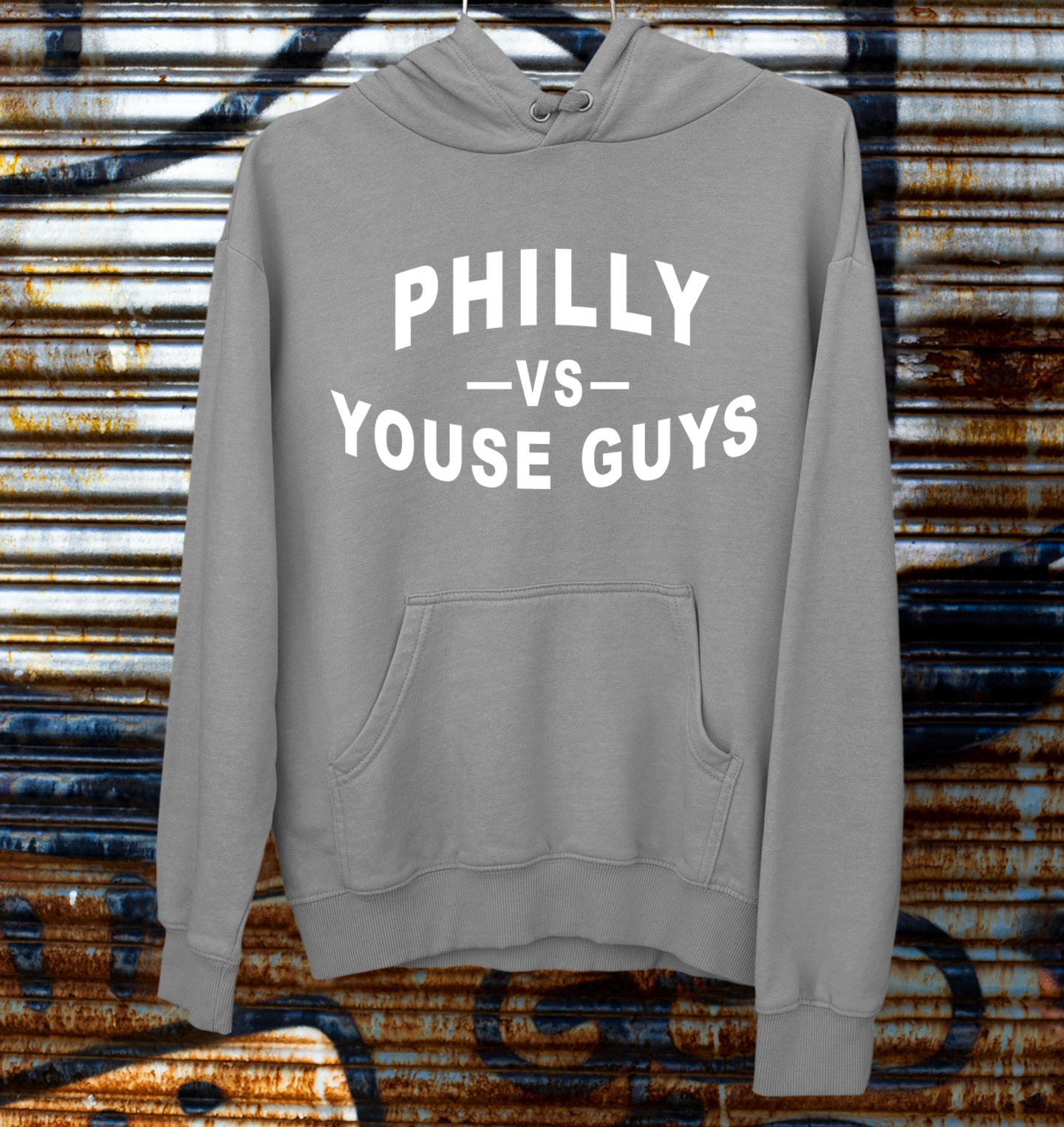 Philly vs Youse Guys Grey Hoodie with white ink