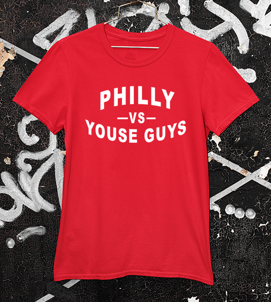 Philly vs Youse Guys Red Tee with white ink