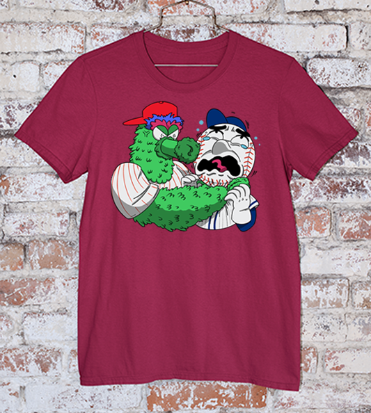 Phillie Phanatic vs Mr Met - Maroon tee