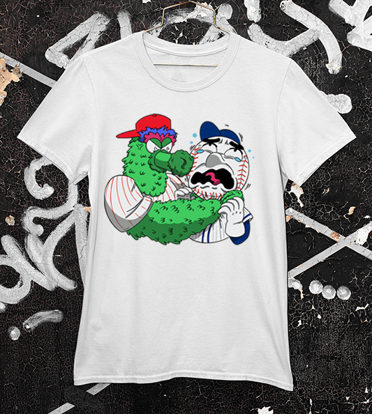 Phillie Phanatic vs Mr Met - white tee