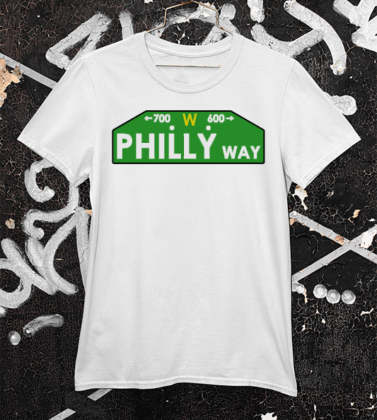 Philly Way street sign art on white t shirt