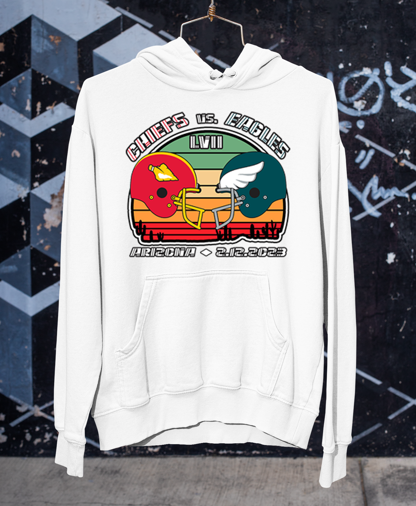 Eagles Vs Chiefs SB 57 Retro Hoodie | Phi Apparel Co. White / 2XL