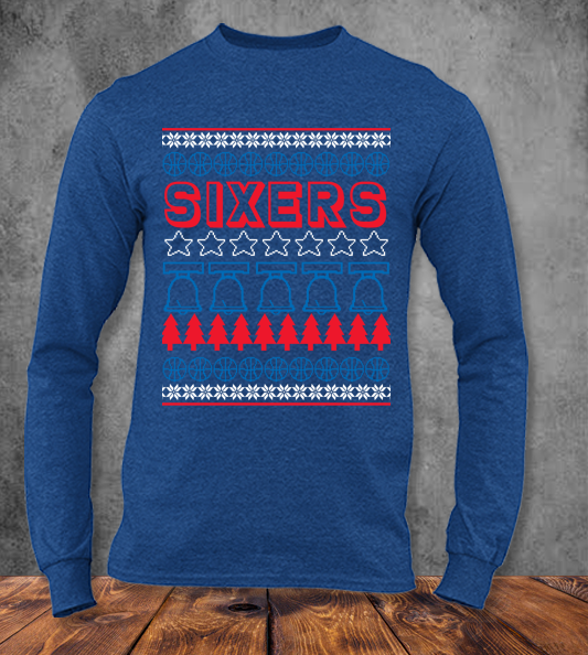 Sixers Navy Ugly Christmas Sweater Long Sleeve Tee