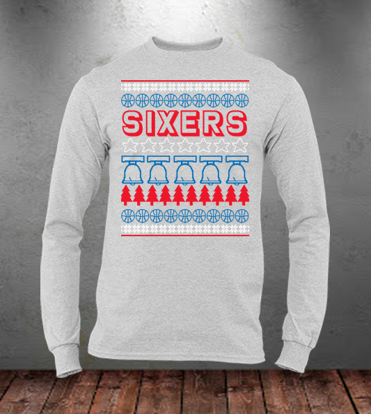 Sixers Light Grey Ugly Christmas Sweater Long Sleeve Tee