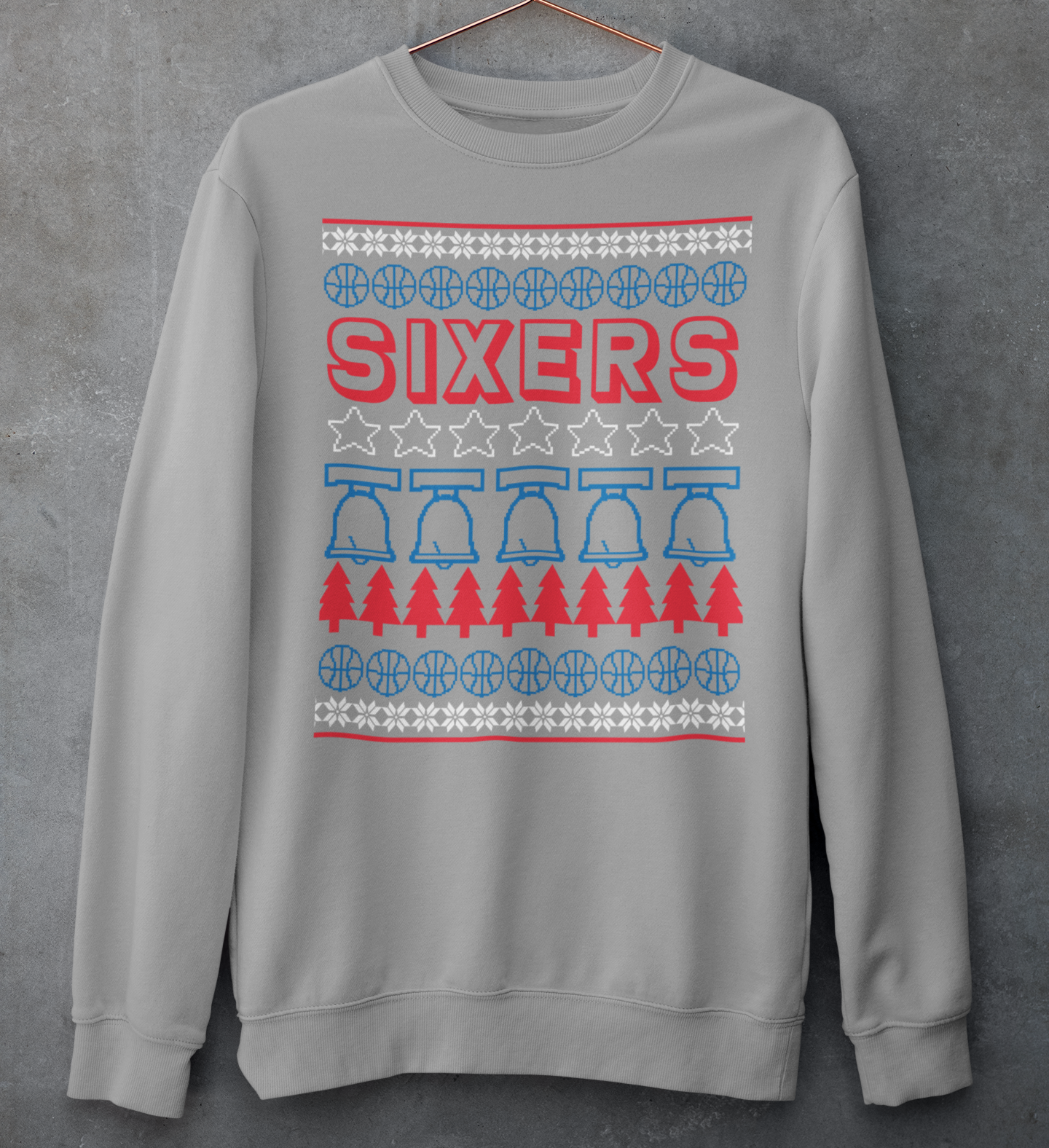 Sixers Ugly Sweater light grey crew neck