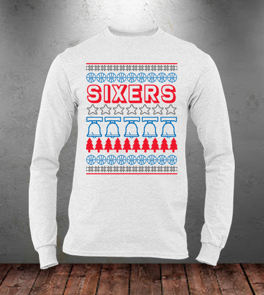 Sixers White Ugly Christmas Sweater Long Sleeve Tee