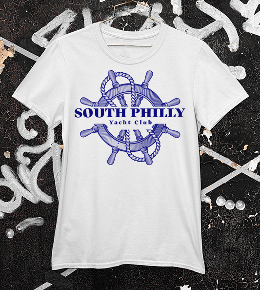 South Philly Yacht Club Tee in White with Blue ink