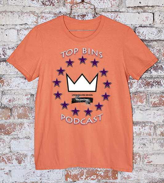 Top Bins Podcast t shirt in heather orange